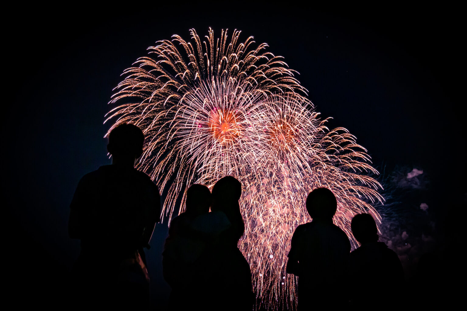 打ち上げ花火を見る人々