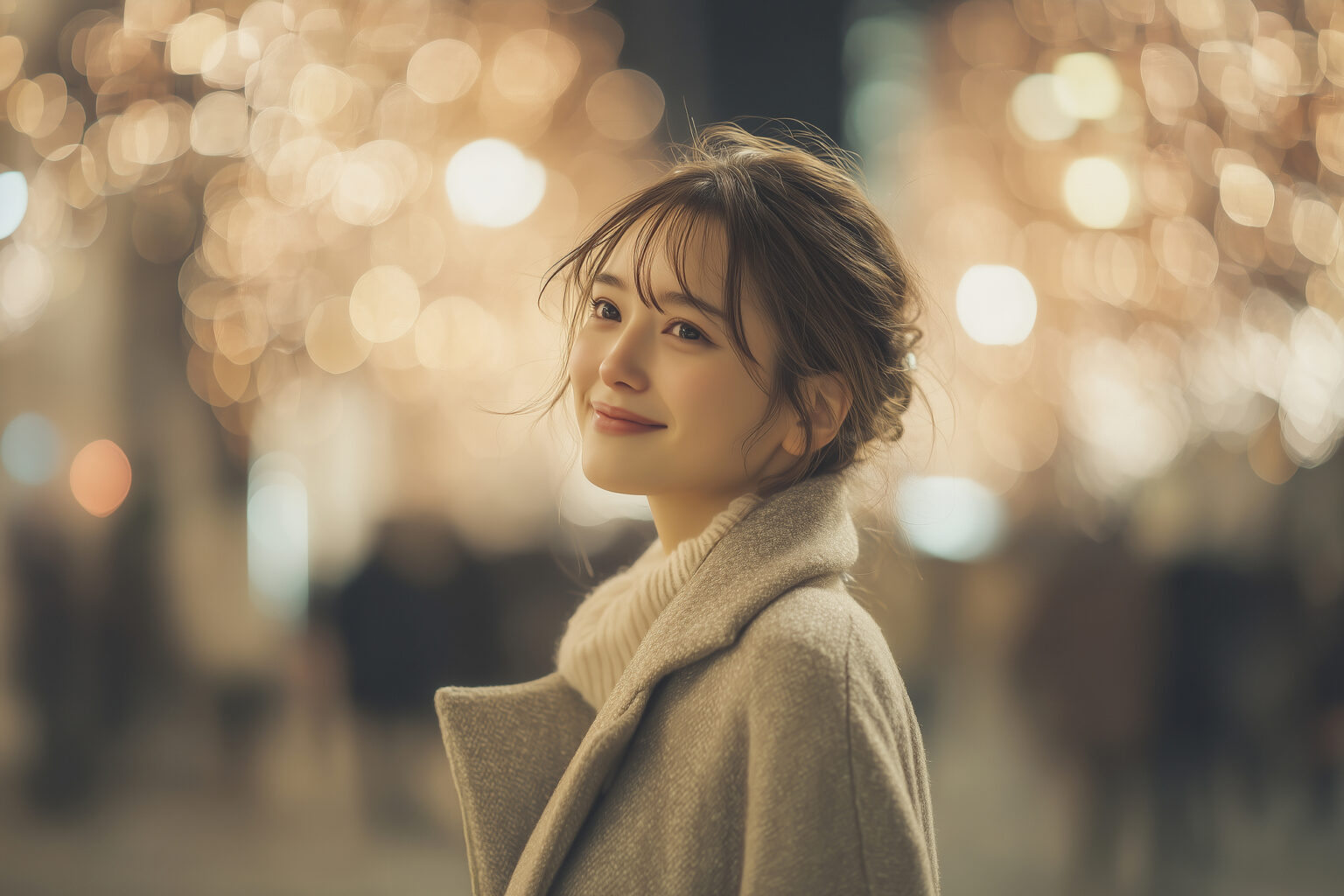 イルミネーションを見に行く女性