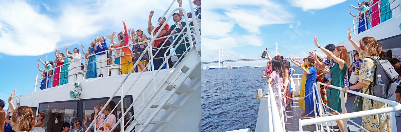 ドローンで船を撮影している様子